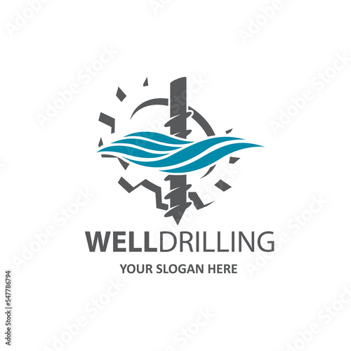 emblem of water well drilling isolated on white background