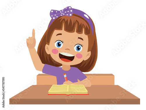 Hardworking Cute Boy Raising Finger Class