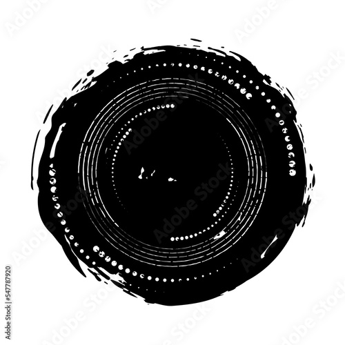 Grunge lines in circle form. Vector illustration. Isolated. Trendy defect error design element. Distressed grungy overlay texture. Halftone dotted frame. Noise destroyed logo