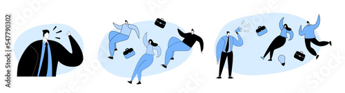 Dismissal, Firing, Unemployment, Jobless People Concept With Angry Boss Screaming With Megaphone Vector Illustration