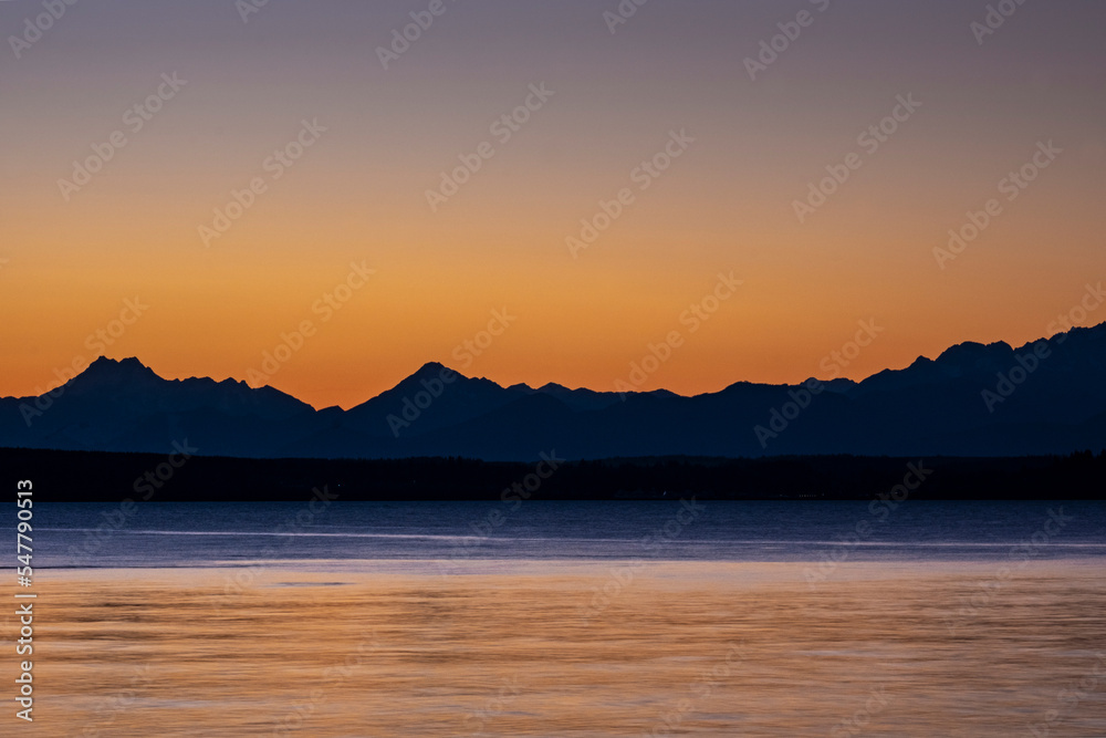 Glow Behind the Olympic Mountains at Sunset