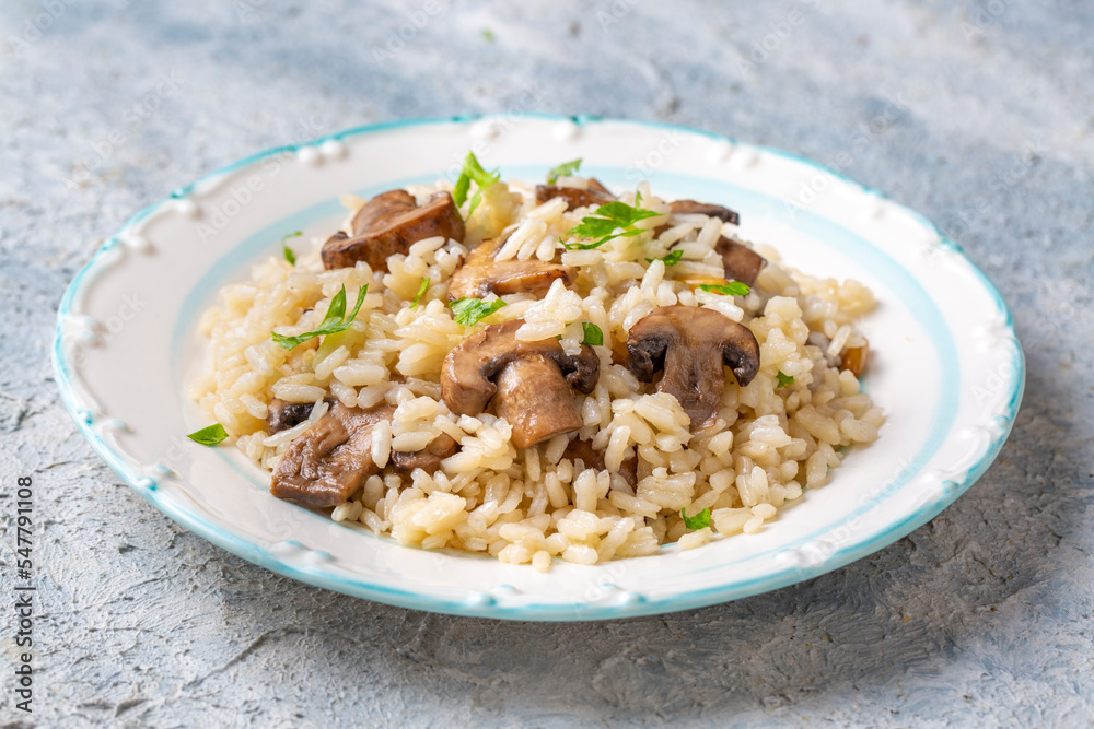 Mushroom rice pilaf, Turkish name; Mantarli pirinc pilavi. Mushroom rice pilaf, Turkish name; Mantarli pirinc pilavi.