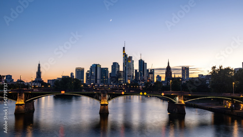 Frankfurt am Main city skyline Blue Hour flat river