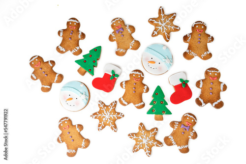 Christmas homemade gingerbread cookies, gingerbread man on the white background