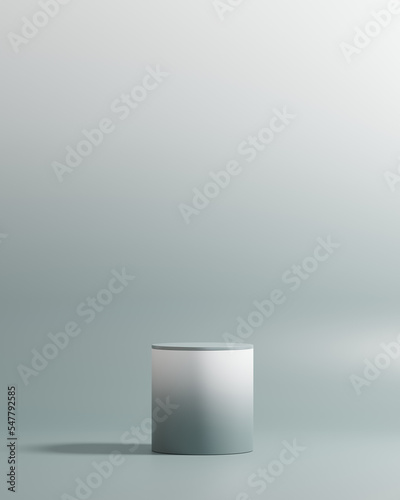 Minimal white podium or pesdestal display on blue background. Beauty product, cosmetic presentation. Showcase studio abstract pedestal. 3D render mockup illustration. © Andre