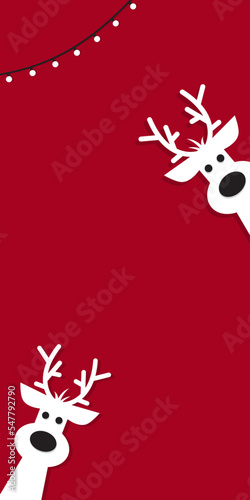 Cute reindeer on a red background. Christmas background, banner ,or card.
