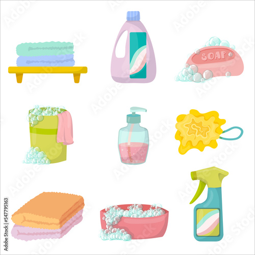Cleaning. Detergents and cleaning products for house cleaning. Household. Vector illustration isolated on white background
