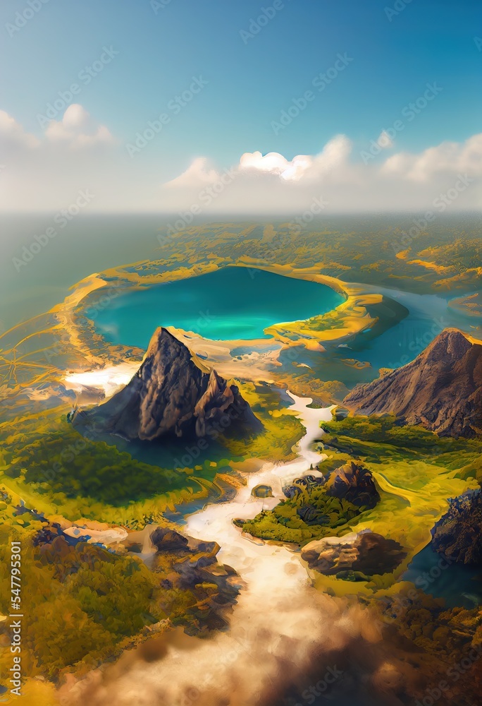 Aerial view of beautiful landscape. Ai generated illustration