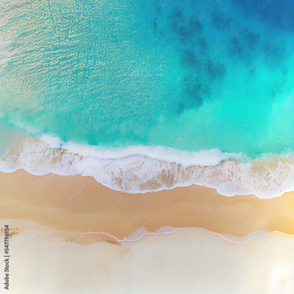 Paradise beach and turquoise sea, directly above view. AI generated photorealistic illustration Paradise beach and turquoise sea, directly above view. AI generated photorealistic illustration