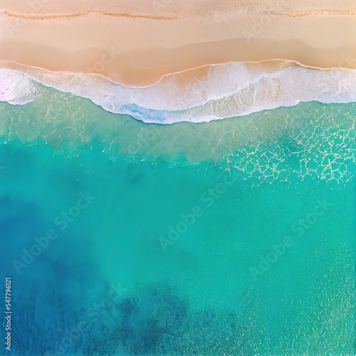 Paradise beach and turquoise sea, directly above view. AI generated photorealistic illustration