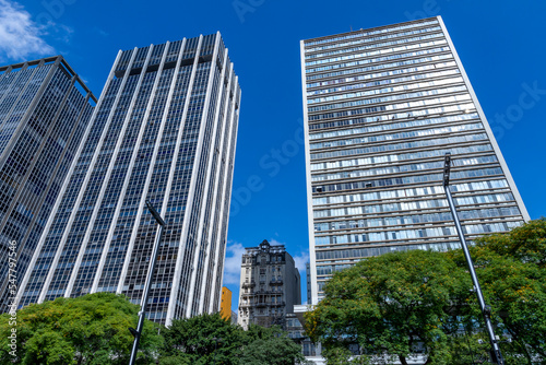 Edificio Sampaio Moreira, oldest in São Paulo, between two modern buildings. Brazil photo