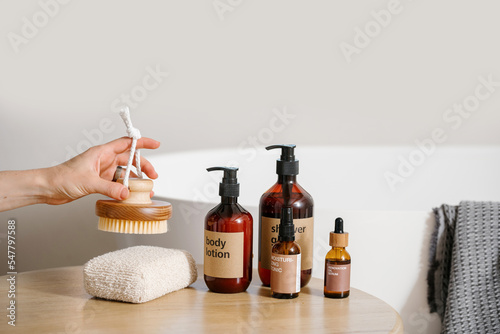 beauty products for bodycare and bath sponge indoors