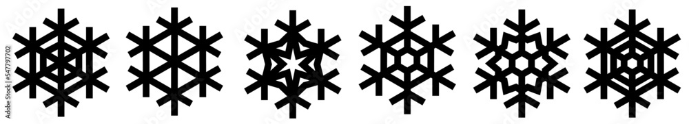 Set of six symple stylish black vector snowflakes Set of six symple stylish black vector snowflakes