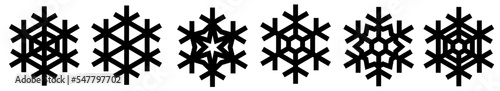 Set of six symple stylish black vector snowflakes