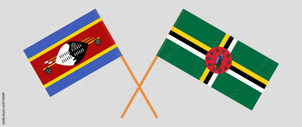 Crossed flags of Eswatini and Dominica. Official colors. Correct proportion Crossed flags of Eswatini and Dominica. Official colors. Correct proportion