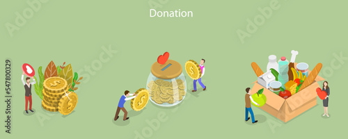 3D Isometric Flat Vector Conceptual Illustration of Donation and Volunteering, Charity Social Support