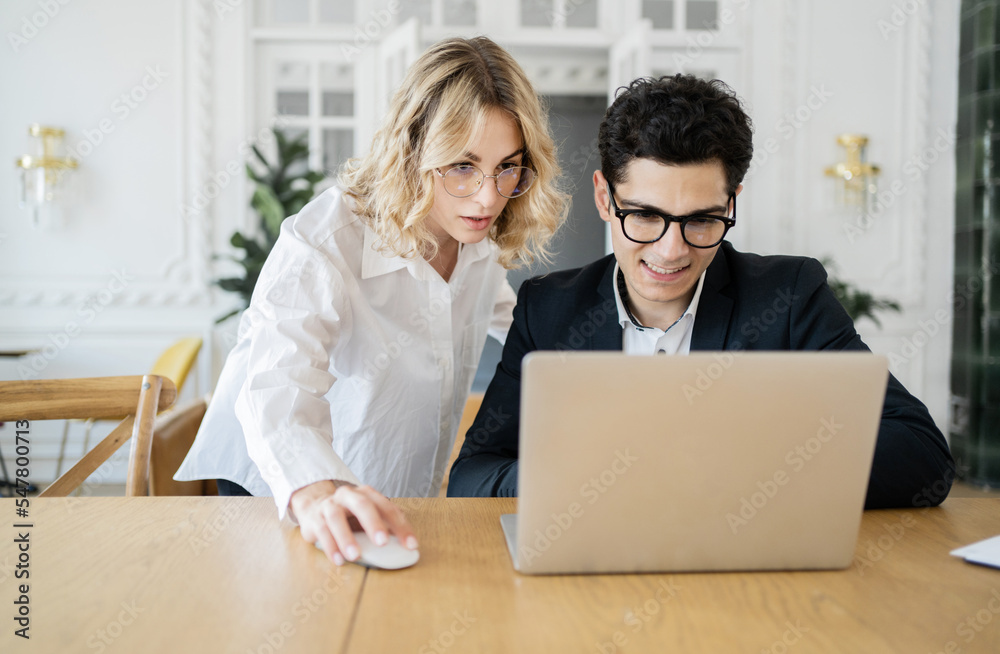 Managers are people brainstorming in the office on a new startup and project. Use a laptop computer. Managers are people brainstorming in the office on a new startup and project. Use a laptop computer.