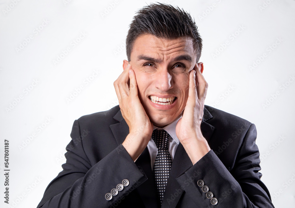 A man in a suit screaming and pointing at camera A man in a suit screaming and pointing at camera