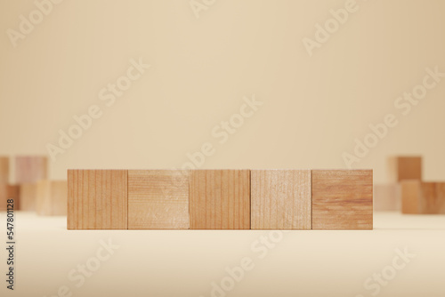 Wood tile blocks with blank spaces, 3d rendering. Mock-up for text, abbreviation and signs on timber cubes