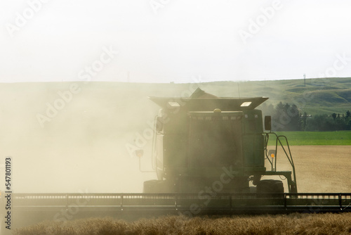 wheat harvest combine harvester in a field combining wheat near Sidney, mt USA in late summer © Gregory Borgstahl
