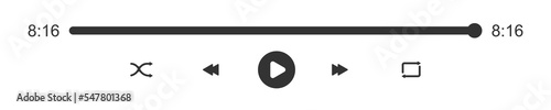 Audio or video player progress loading bar with time duration slider. Play, shuffle, rewind, fast forward, repeat buttons. Mediaplayer playback widget isolated on white background. Vector illustration