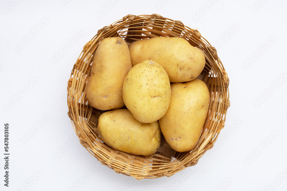 Raw potatoes isolated on white background