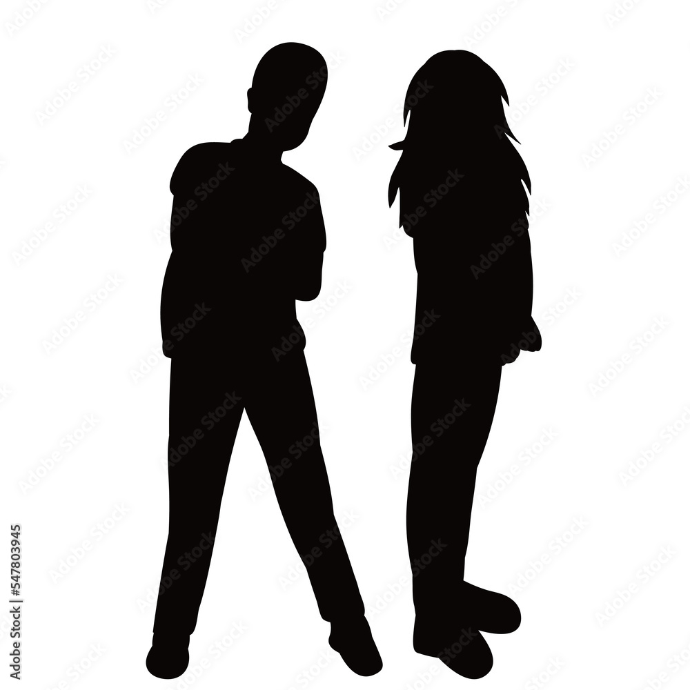 silhouette boy and girl design vector isolated