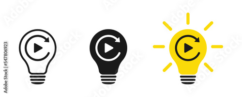 Refresh signs in light bulb icon. Lamp icons set. Illustration.	