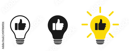 Thumb up, social media web design. Idea lamp icon. Flat style - stock vector	

