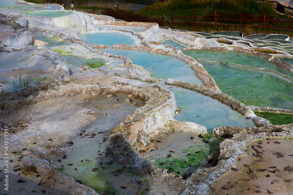Lacy travertine formations in famous Egerszalok spa resort, Hungary