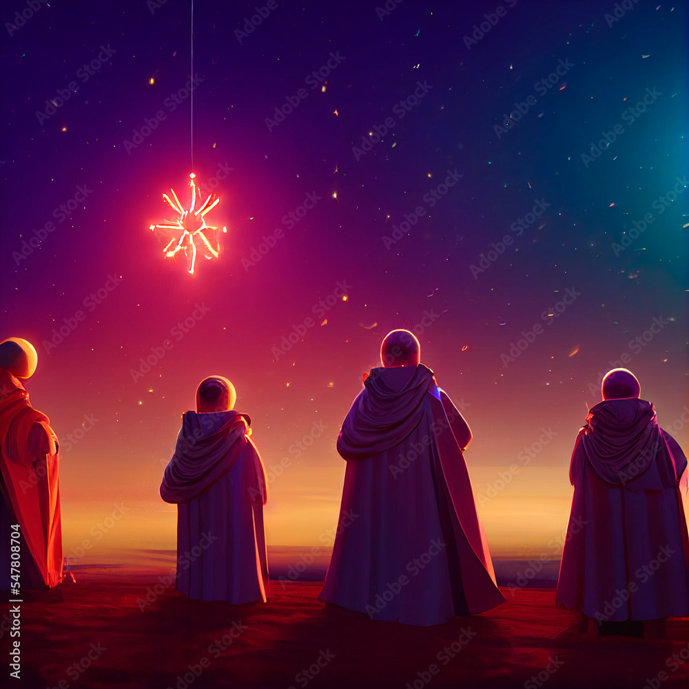 wise men walking to belen guided by the star