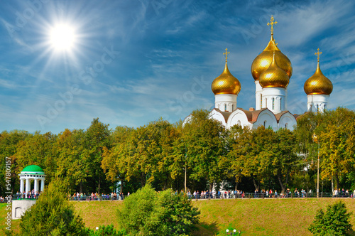 Assumption orthodox Cathedral with golden domes, Yaroslavl, Russia photo