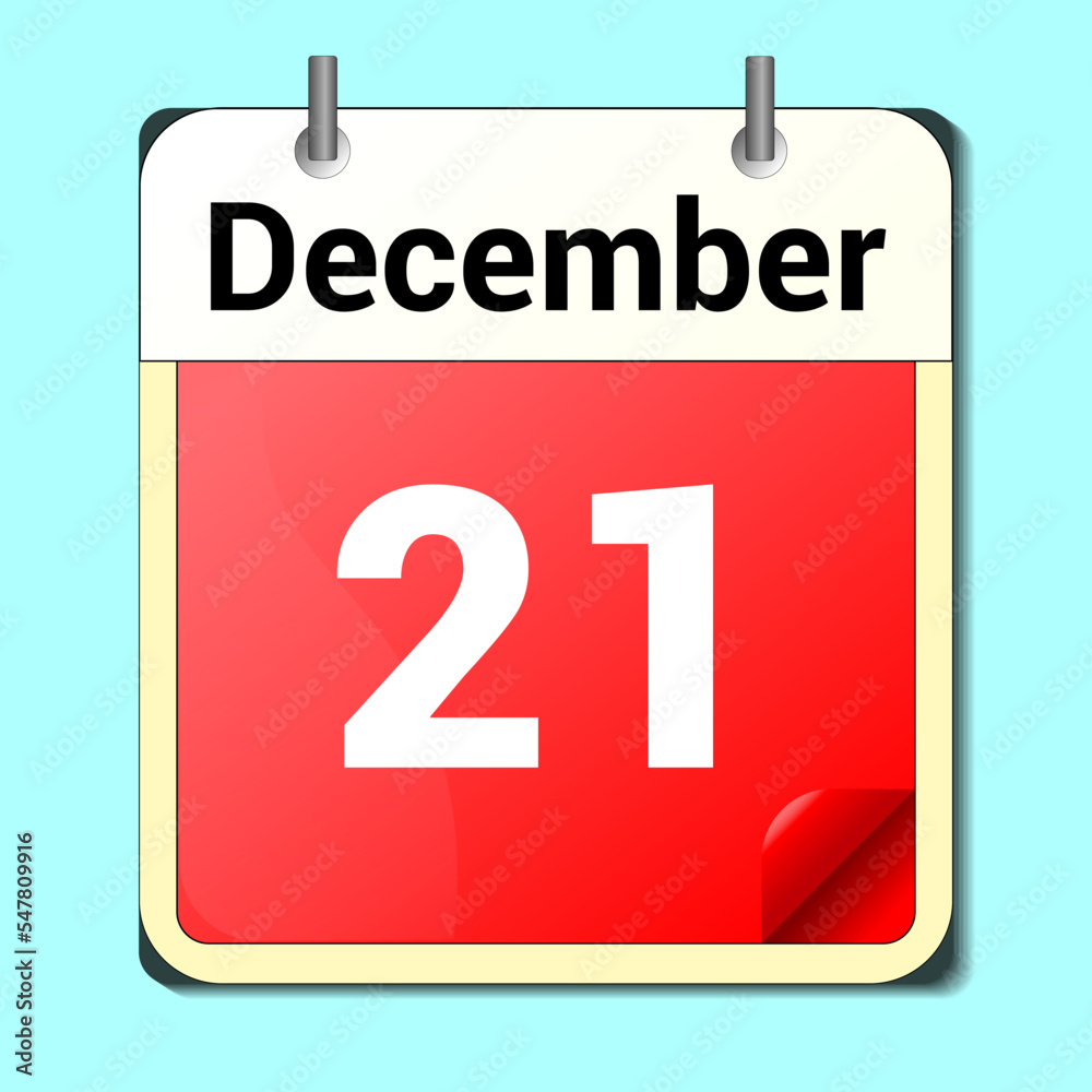 calendar vector drawing, date December 21 on the page calendar vector drawing, date December 21 on the page