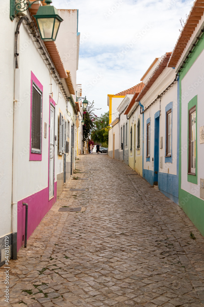 Colorful and traditional houses in the Algarve village of Ferragudo, Algarve