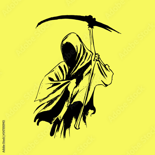 illustration grim reaper cartoon vector for merchandise sticker and clothing line brands. Black death monster with scythe for halloween concept.