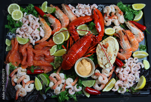 Seafood Platter on black board