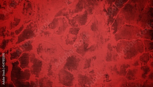 spooky themed red old wall background concept, old wall cracks and scratches with abstract art, peeling wall surface with scratches on old wall
