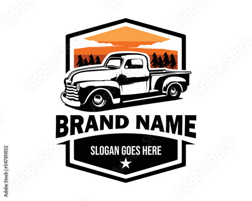 american old truck logo. The best vector illustration for the truck car industry. isolated background view of sunset view from the side.