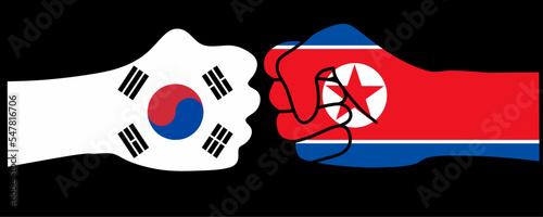 fist with north south korean flag.North Korea and South Korea conflict illustration