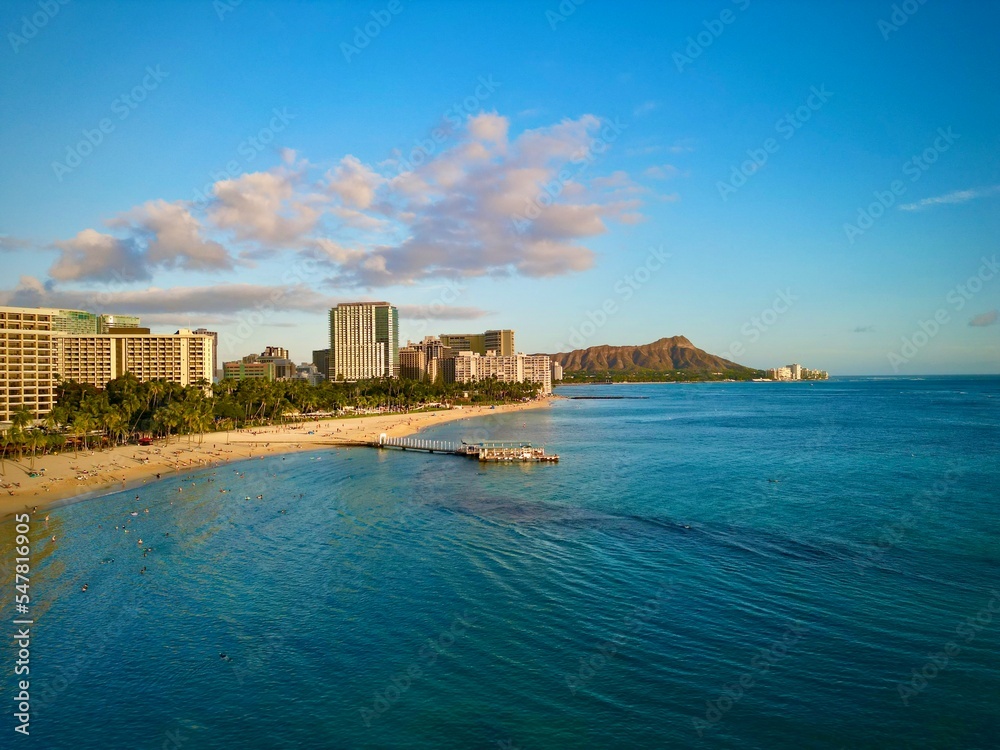 Waikiki and Diamond Head on Oahu, Hawaii 