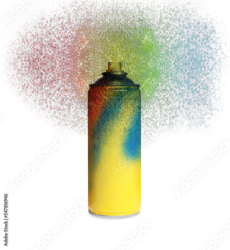 Can of spray paint with splatters on white background