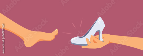 Foto Cinderella Trying on a Shoe Vector Cartoon Illustration