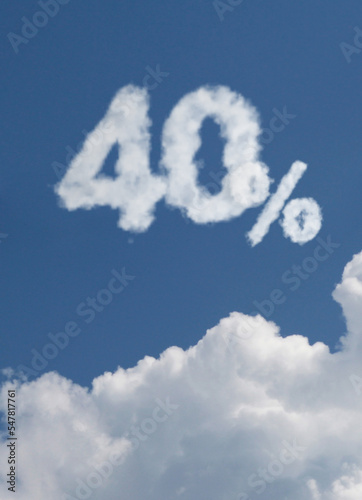 Discount 40 percent symbol in the sky. Sale up to forty percent. Numbers float on a cloud, 3d rendering.