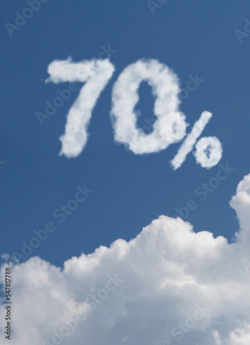 Discount 70 percent symbol in the sky. Sale up to seventy percent. Numbers float on a cloud, 3d rendering.