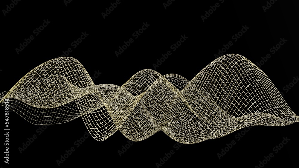 Obraz premium Gold mathematical geometric grid line wave under black-white background. Concept 3D CG of sports technology, strategic ideas and intellectual analysis of operations.