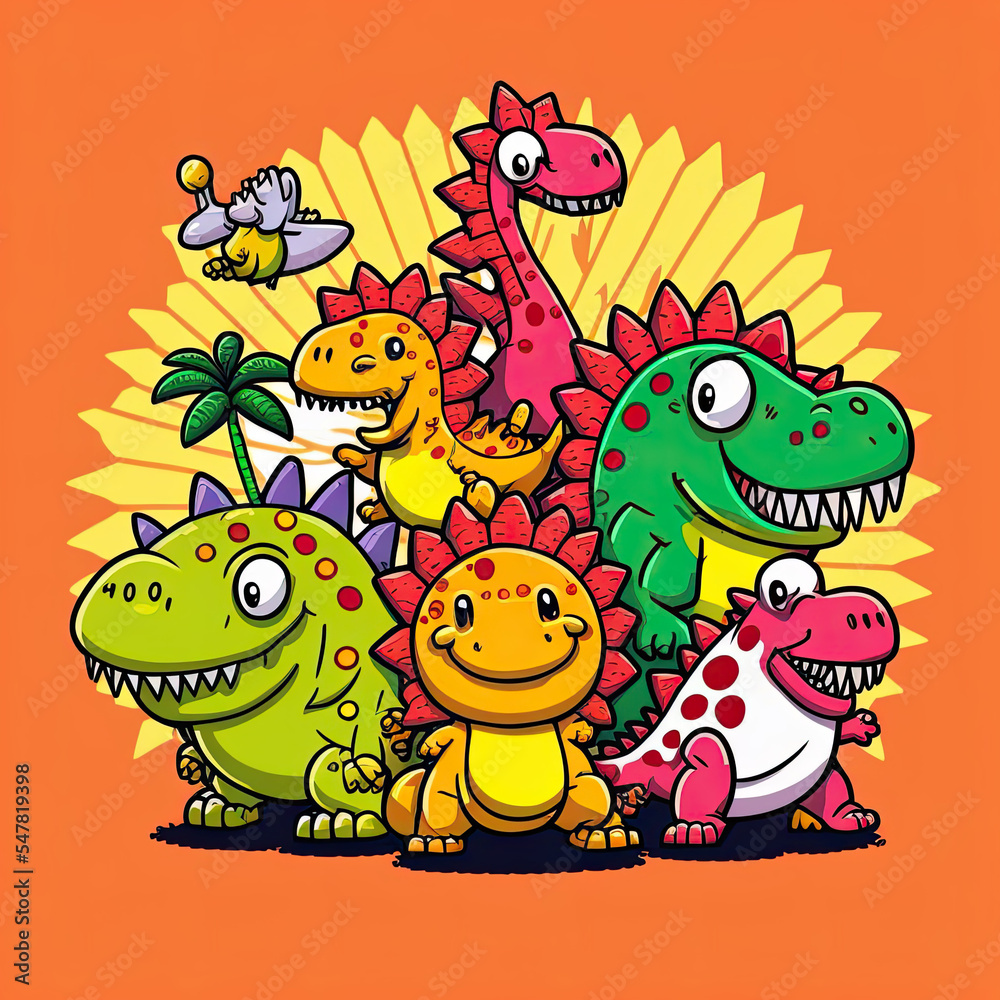 Naklejka premium Doodle illustrations of funny friendly dinosaurs