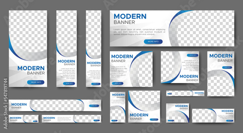 Modern banner design web template Set, Horizontal header web banner. Modern white and Blue cover header background for website design, Social Media Cover ads banner, flyer, invitation card
