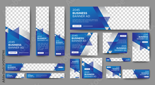 Business Solution web banners of standard size with a place for photos. Vertical, horizontal and square template 