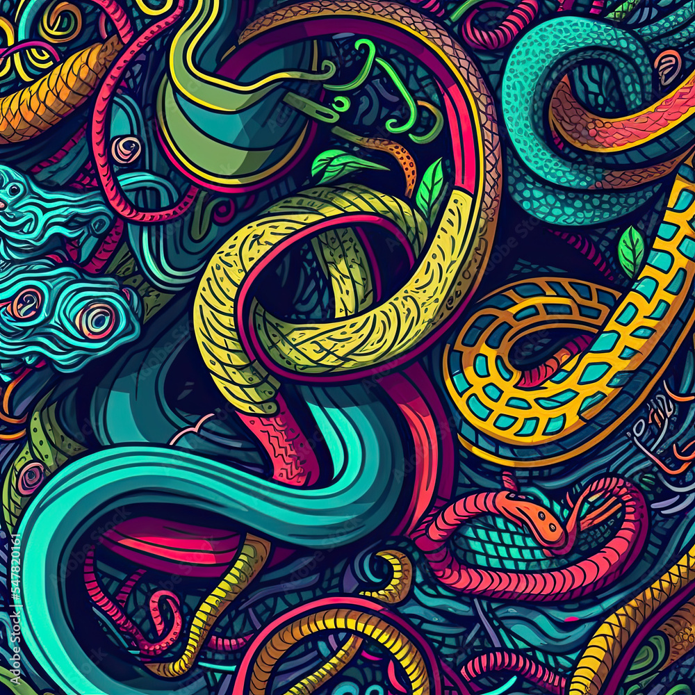 Doodle colorfull illustration of snakes