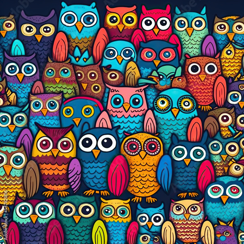 Wallpaper Mural Doodle illustration of cute very colorfull owls Torontodigital.ca